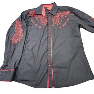 Patron Cito Shirt Mens XL Black Embroidered Floral Long Sleeve Snap Western